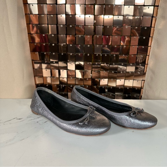 Coach Shoes - COACH Metallic Dark Silver Flats with Bow 5 B